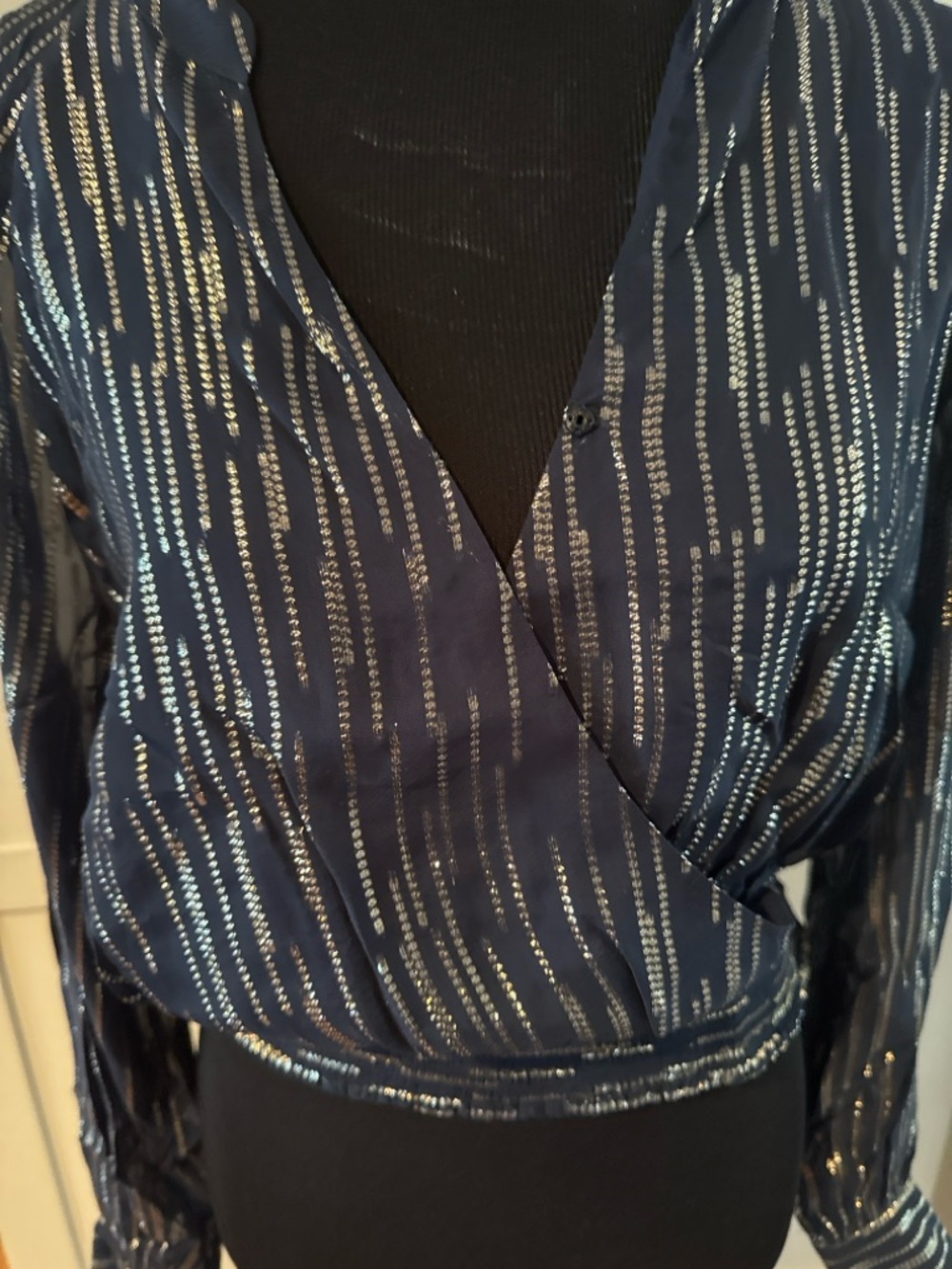 White House Black Market Navy Top with Metallic Detail